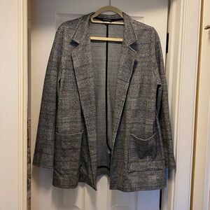 Banana Republic Women’s Knit Blazer Black White Check Plaid Large